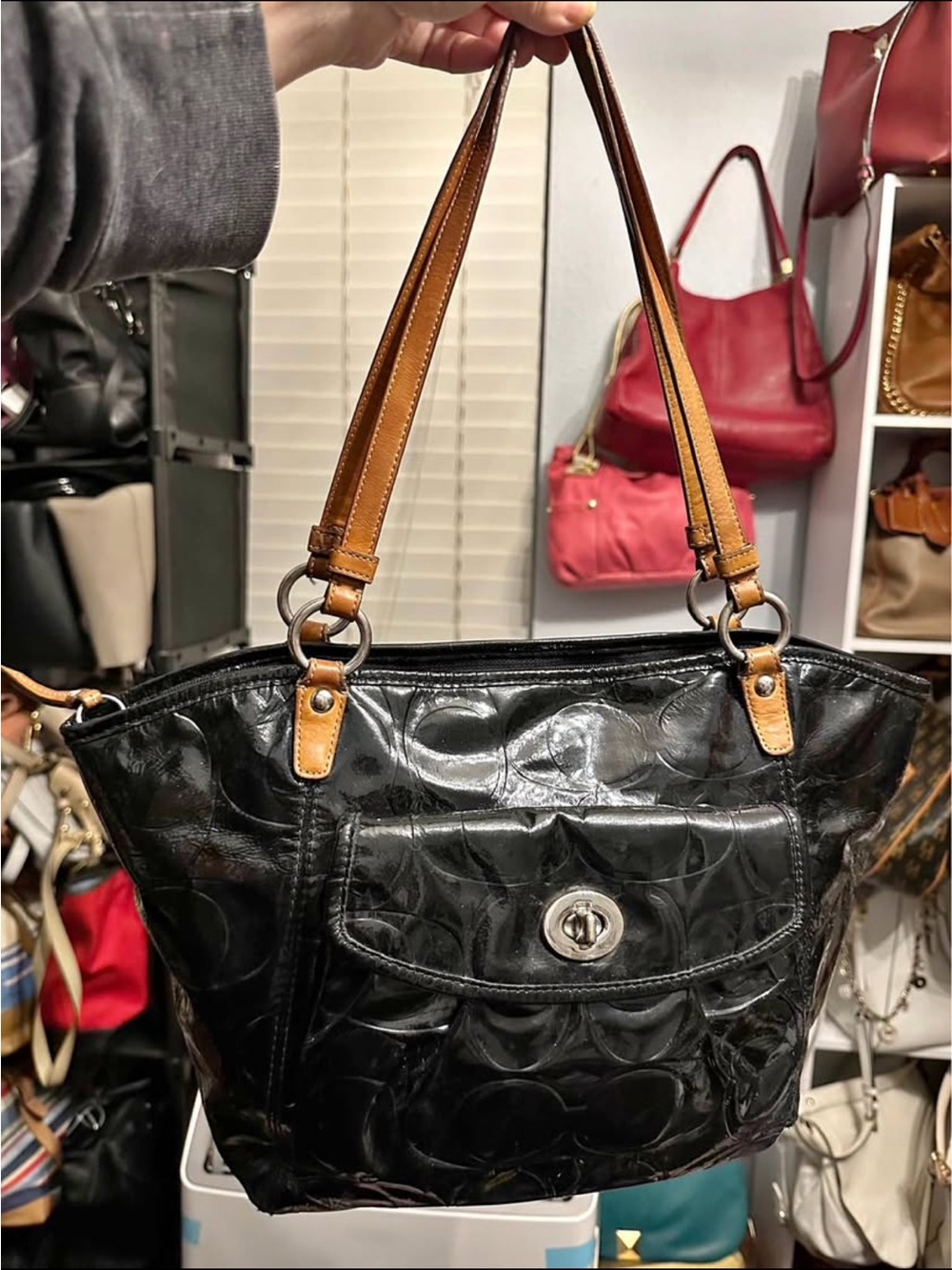 Coach Y2K pattern leather black with leather straps